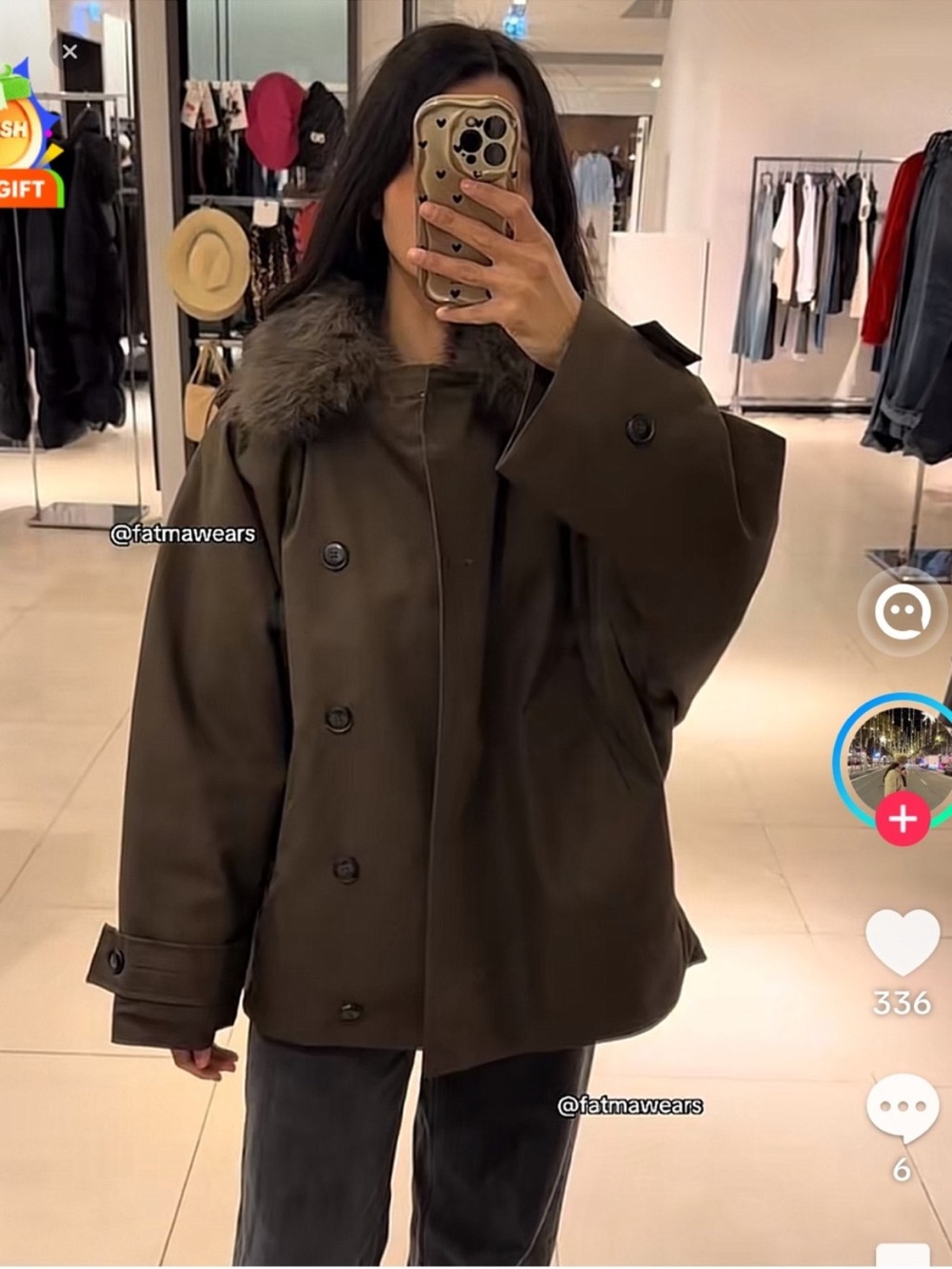 ZARA SHORT TRENCH COAT WITH FAUX FUR COLLAR